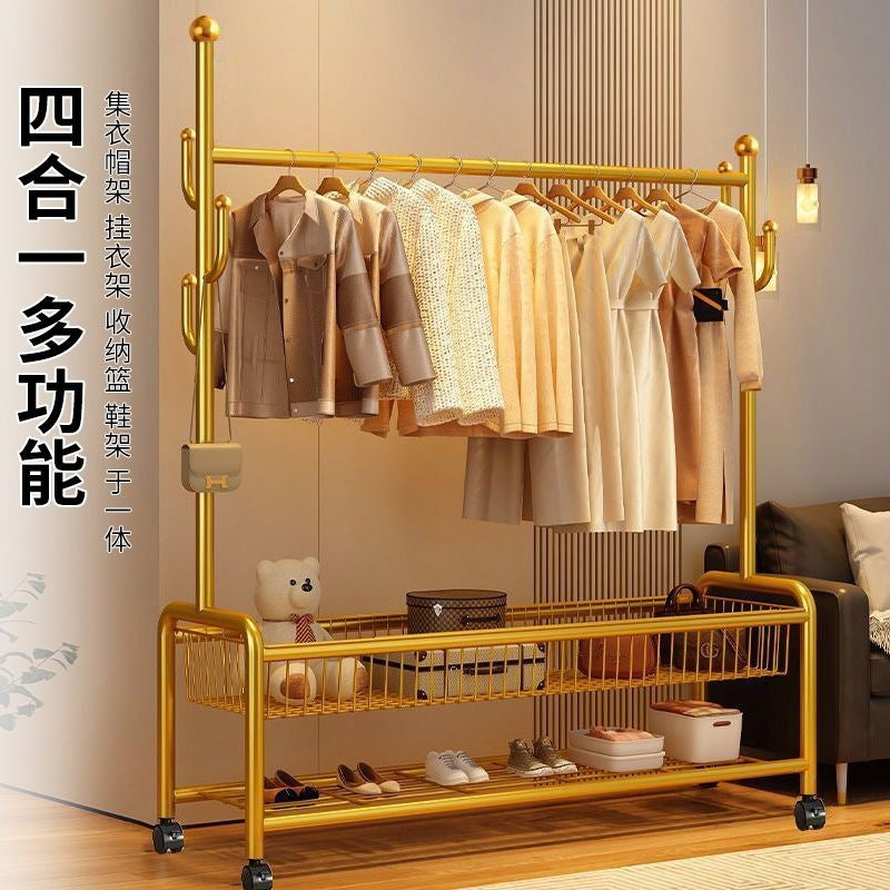 Clothes drying rack floor-standing for homemovable bedroom clothes drying rack balcony hanging clothes rack indoor simple pole coat rack