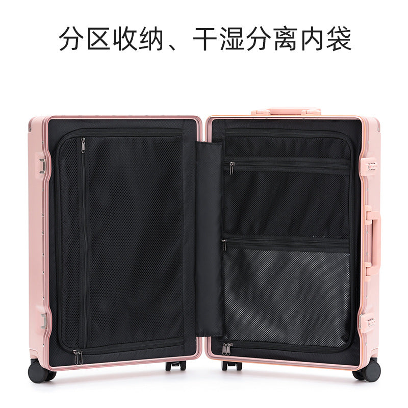 Pinghu new suitcase women's 20-inch boarding case aluminum frame high-value trolley case silent wheel leather case password case