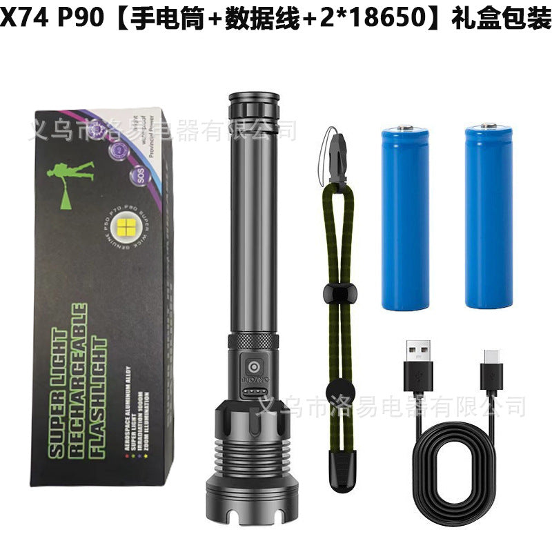 Cross-border P70 strong light flashlight electric display zoom led flashlight outdoor high-power aluminum alloy highlight flashlight