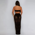 C7529 cross-border   fashion women's sexy bandeau see-through mesh maxi dress two-piece set
