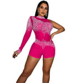 C5841 cross-border new arrival:  fashionable european and american sexy bodycon nightclub one-sleeve mesh see-through jumpsuit for women