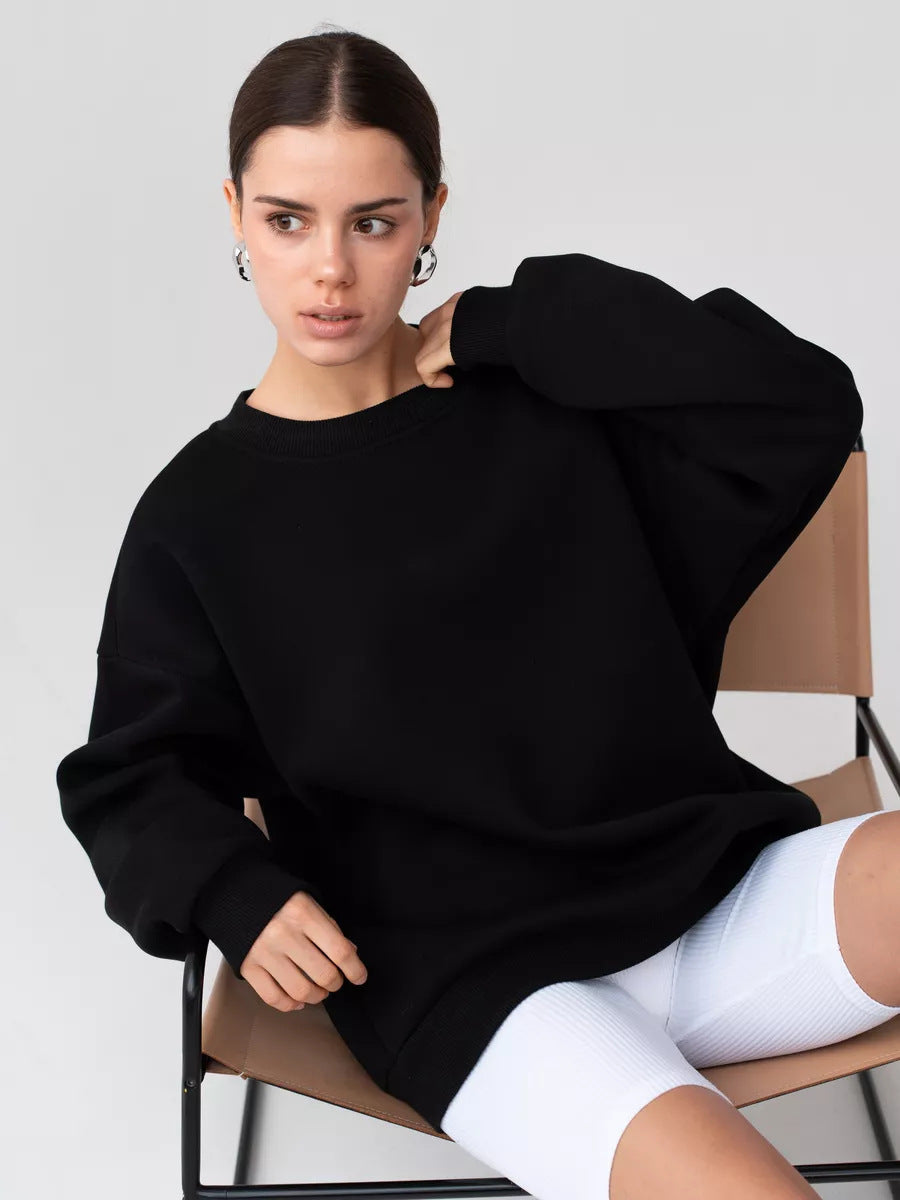 European and American  2024  spring and autumn new solid color round neck loose pullover sweater top women