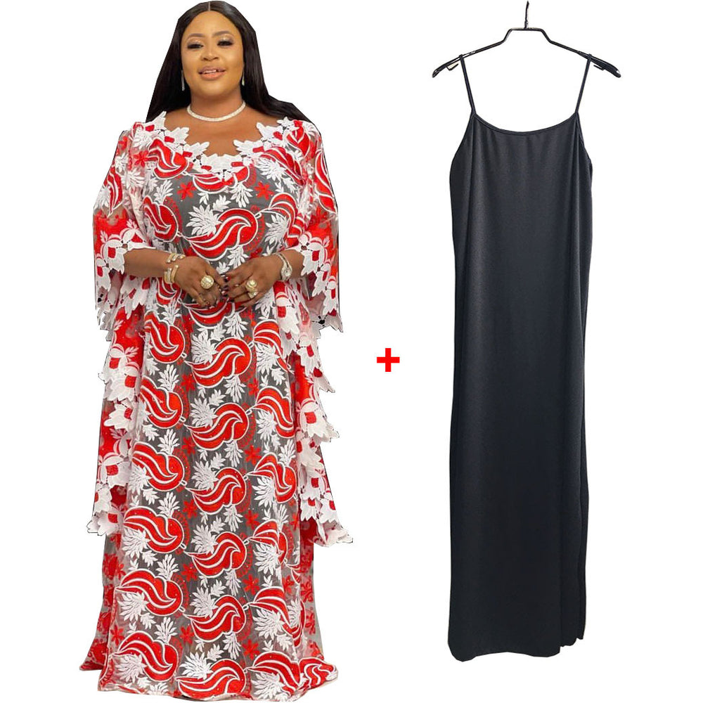 supply african plus sizeloose bat shirt women's colorful water-soluble lacev neck blouse robe dress