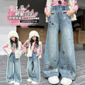 Girls' jeans - spring/autumn  new collection - stylish and relaxed fit straight leg jeans for older girls and teens - embroidered wide leg pants