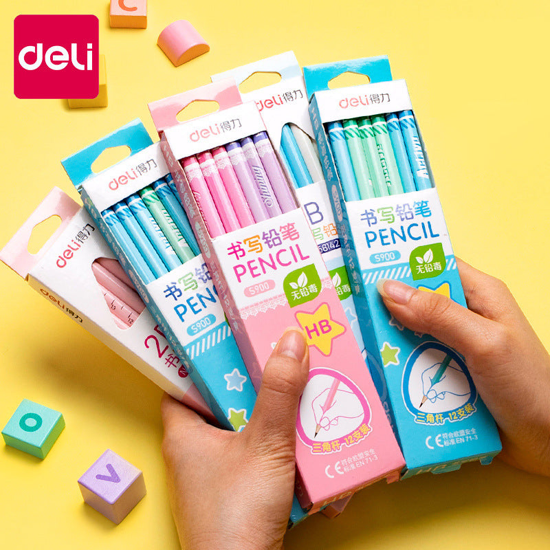 Deli hole pencil 2B pencil box with writing pen HB children's correction student pencil set stationery wholesale