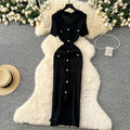 Exportelegance tweed styleretrov neck metal single breasted silmslimming lookelegant hip covering knittingdress spring