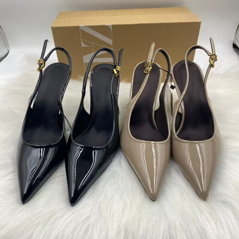 Za spanish style gray pointed toe mid-heeled flatsnew arrivalflatscasualcut out back strap back hollow flats women