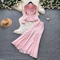 French chic v-neck embroidered beaded lace two-piece set - women's autumn commute slim-fit high-end elegant outfit