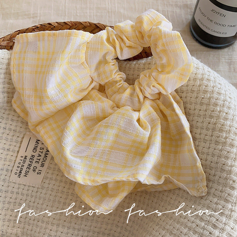 Yellow grids pattern skirt large intestine hair tie korean ins style eleganteasiest for match low ponytail hair rope headband flower hair accessories