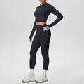 Ready-to-ship cross-border solid color brushed micro-fleece short jacket & leggings set - tight fit, pocketed, perfect for running, fitness, and yoga