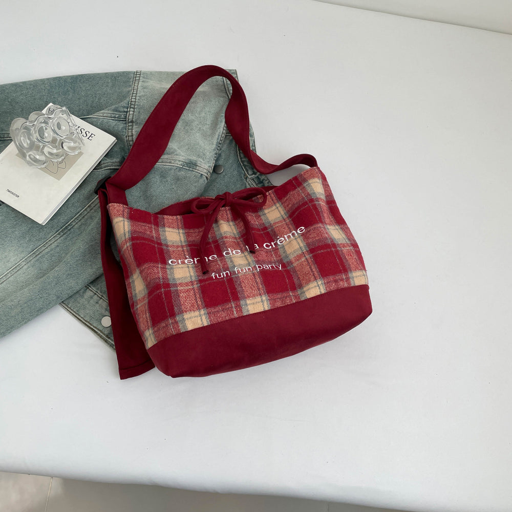 European and american retro plaid bag autumn and winter versatile new double-sided backpack solid color minimalist shoulder bag large capacity tote bag