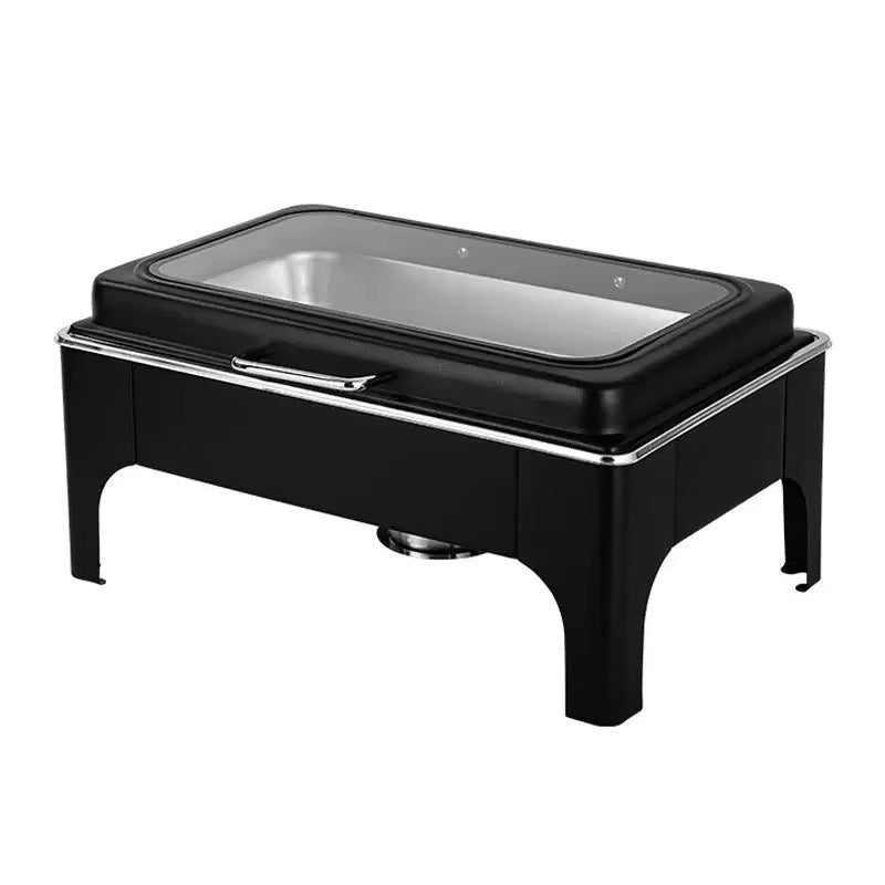 Black hydraulic stainless steel chafing dish for restaurants, hotels, and weddings - 9l gas-powered buffet warmer