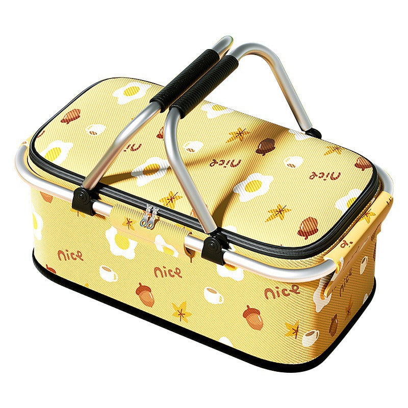 Foldable Insulation Picnic Basket Outing Picnic Camping Thickened Aluminum Portable Picnic Snack Storage Basket Storage Box