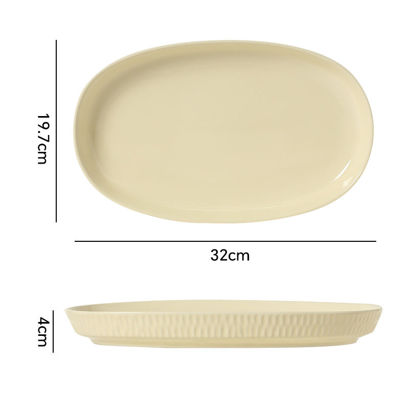 Minimalist nordic solid color fufu ceramic bowl, plate, and dish set - household rice bowl, fish plate, soup plate, and striped plate