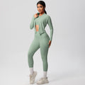 High-waisted, form-fitting, pocketed yoga set with a cropped, long-sleeved, cloud-feel, quick-drying running and fitness activewear three-piece set