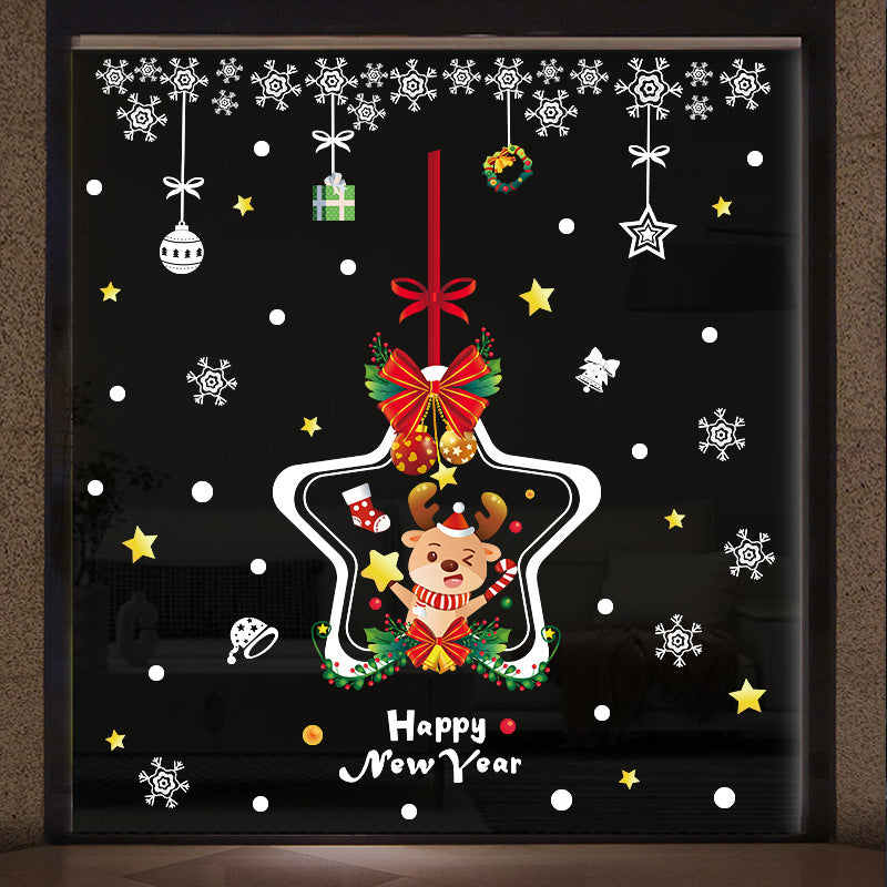 Christmas decoration glass door sticker window scene arrangement Christmas elk snowflake star hanging ring No glue static sticker