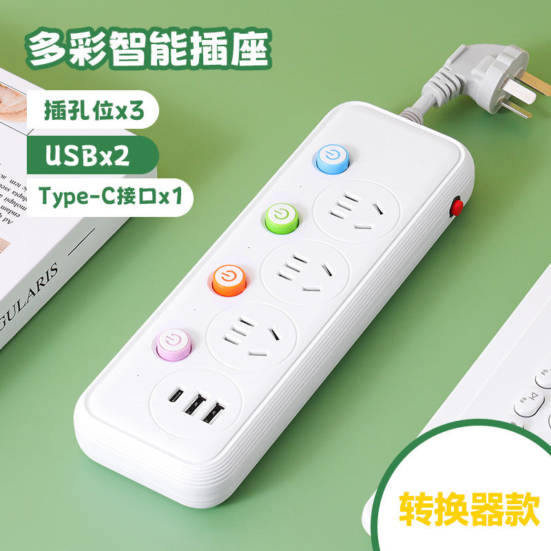 Multi-outlet power strip with individual switches, long cord, usb ports, for home and office use - wired power strip