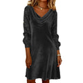 new european and american  cross-border women's velvet sequin patchwork long sleeve fashionable sexy elegant dress