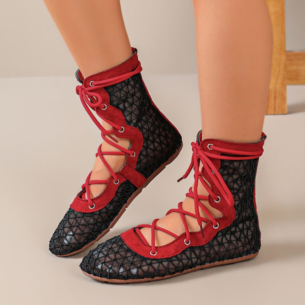 Export breathable mesh strap roman sandals retro pirate style cut outflats short boots cosplay sandals