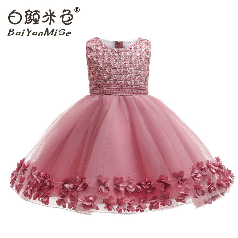 Amazon kids dress bead chain lace tutu skirt girl birthday piano performance princess dress kid dress