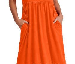 Spot 2024 new women's clothing   explosion temperament round neck pleated solid color pendulum dress