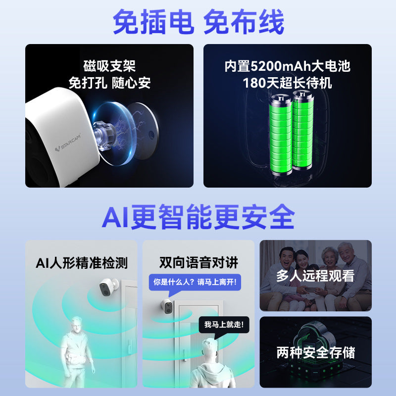 Cross-border dedicated 2MP household wireless WiFi battery low power consumption camera solar outdoor waterproof plug-in free