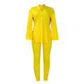 D535 women's foreign trade outfit:  autumn/winter fashion, solid color plus size v-neck long sleeve top and pants african style set