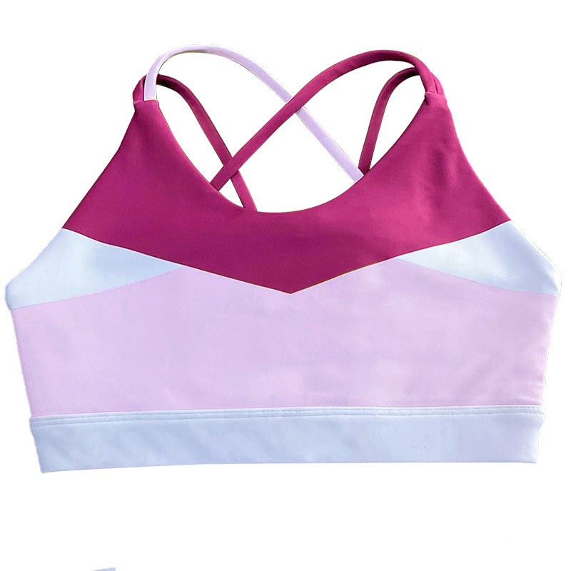 Fresh and girly, high-stretch, color-blocked yoga outfit for kids. quick-drying set includes a running, training, and fitness compression sports top