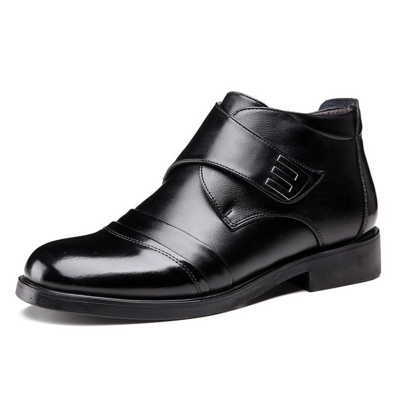 【factory direct】genuine leather men's winter cotton shoes, fleece-lined casual cowhide snow boots, thickened wool high-top leather shoes