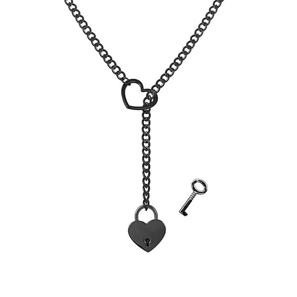 Titanium steel necklace for women, stainless steel clavicle chain with heart-shaped 18k gold plated heart and key charm, hypoallergenic