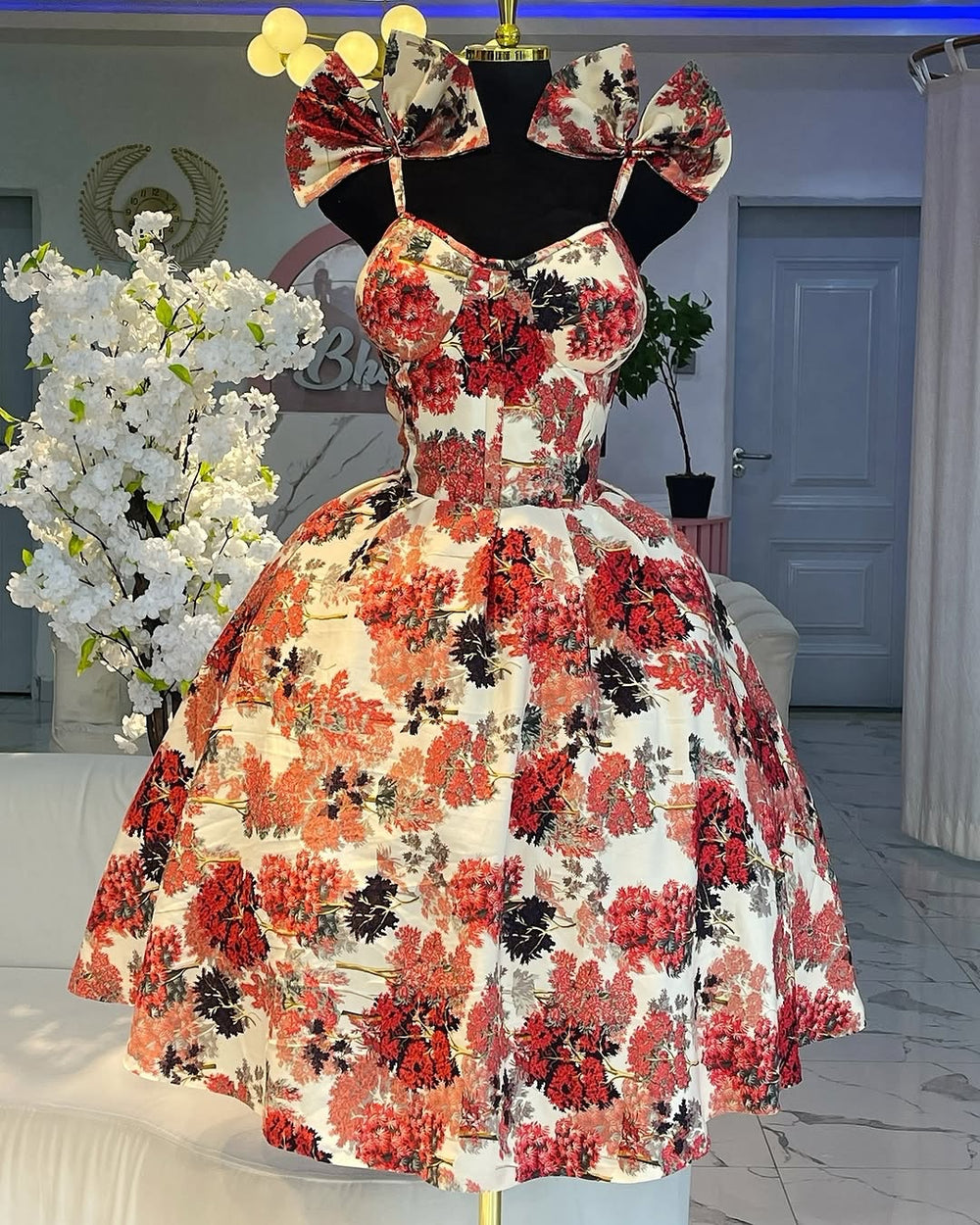 European and american women's clothing  spring elegant floral print camisole bow high-waisted slimming a-line mini dress