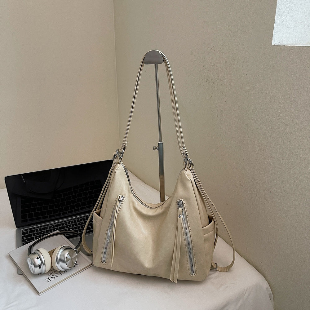2025 new autumn/winter korean style minimalist commuter tote bag - oil wax leather, large capacity, shoulder bag, crossbody bag, premium backpack