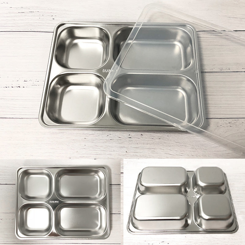 304 stainless steel fast food tray student canteen with cover five-compartment rice tray kindergarten compartment chinese style dinner plate serving plate
