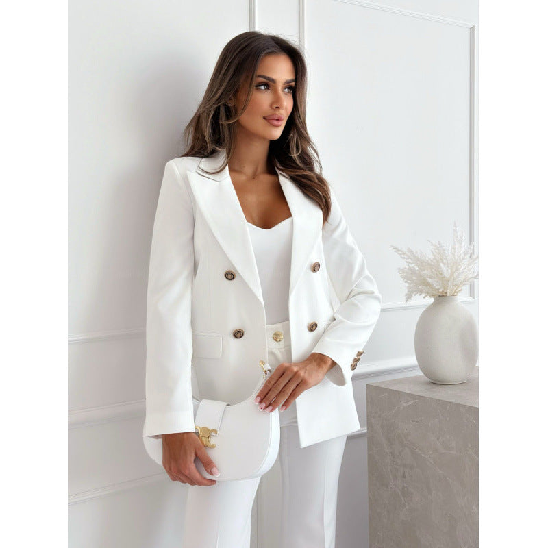 Amazon  european and american new arrival double-breasted solid color fashion blazer