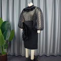 Sexy see-through polka dot mesh blouse suit stereo florals skirt two-piece set two-piece set