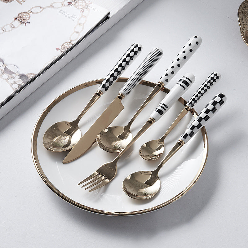 Minimalist ceramic stainless steel steak knife and fork set - trendy ins style cutlery, creative fruit forks, western dinnerware wholesale