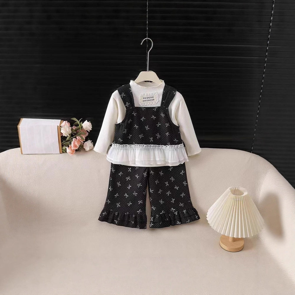 【dropshipping】trendy autumn outfit set for baby girls: cute tank top, suspender top, and wide-leg pants - 3-piece set for early autumn