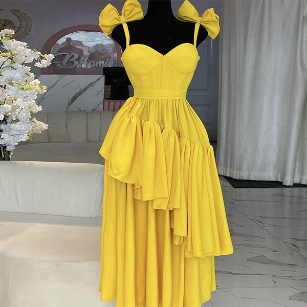 [Spot] European and American  women's clothing 2025 spring new bow suspender v-neck ruffle edge dress