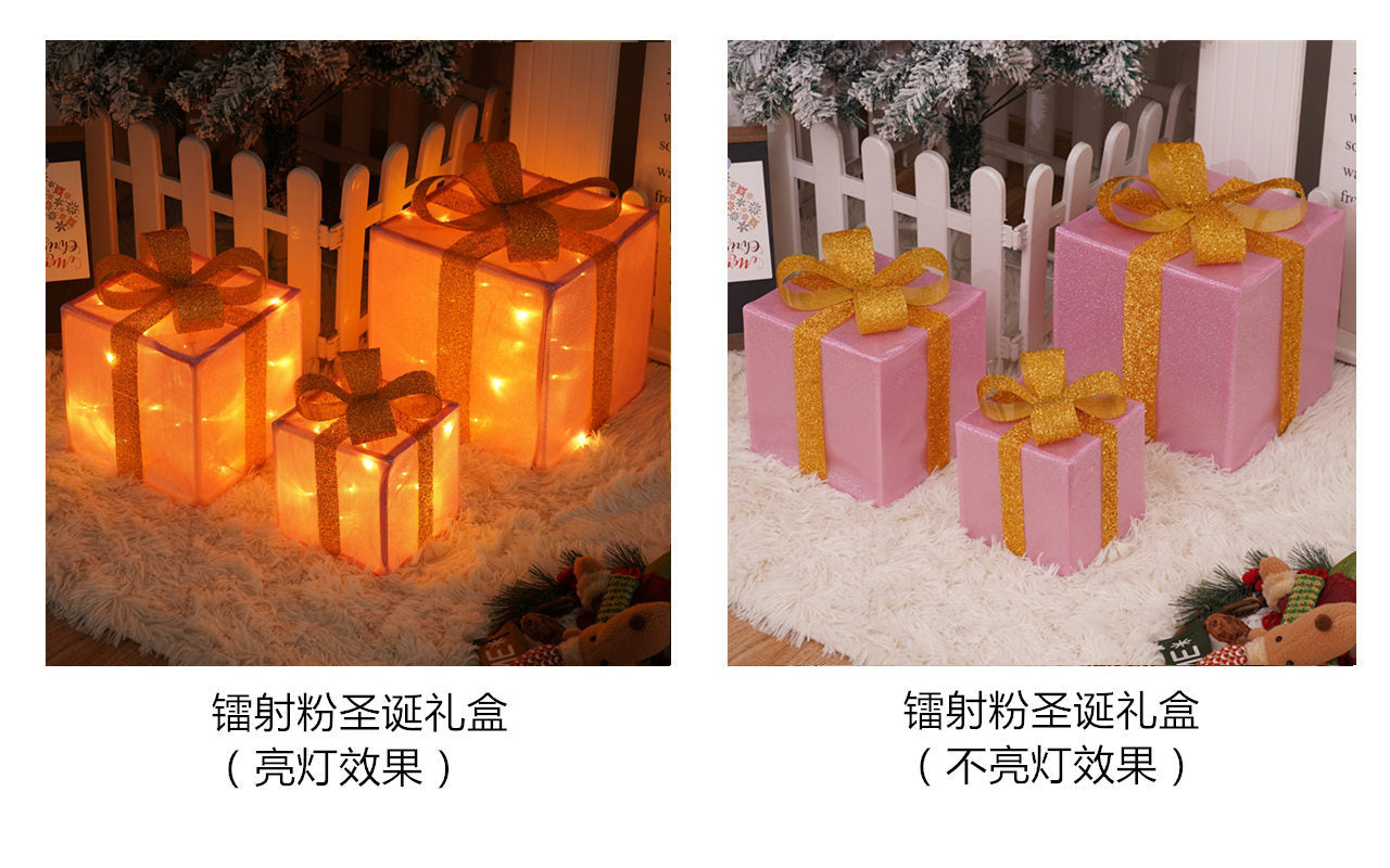 Popular Christmas gift box three-piece Christmas light decoration ambient light ins wind indoor and outdoor flashing ornament
