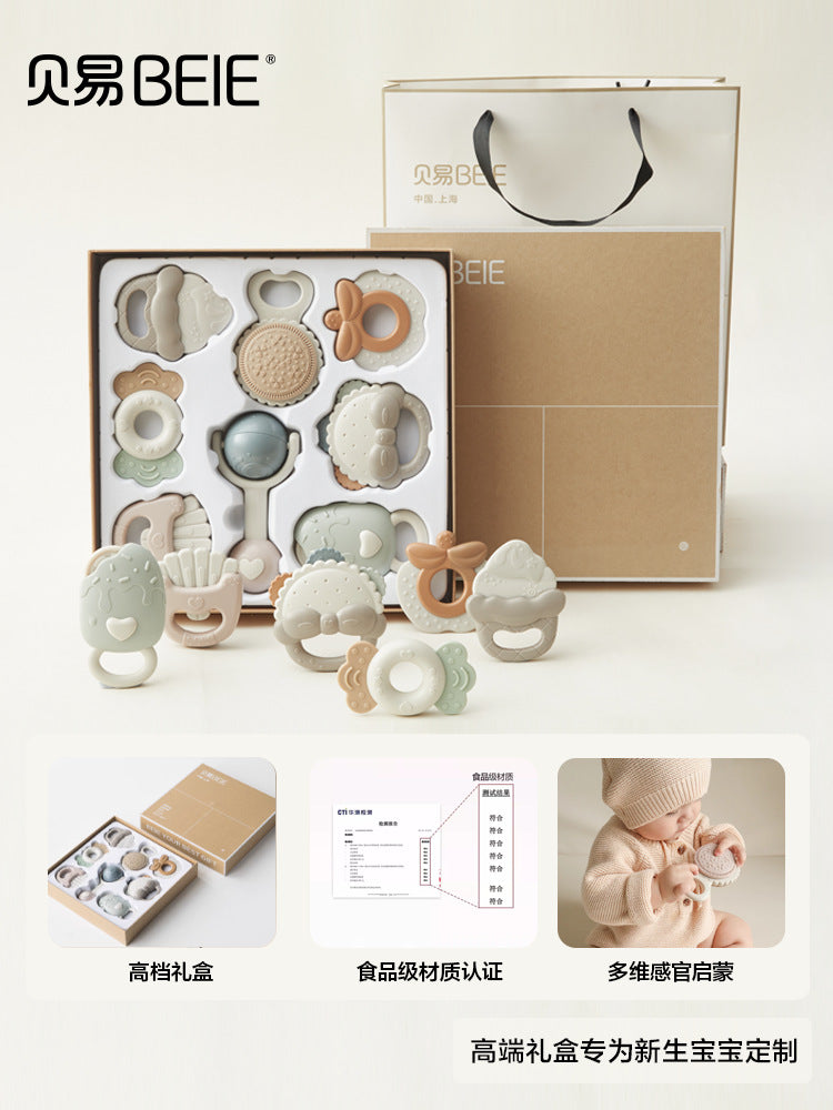 Beiyi baby hand rattle toy newborn toddler 0-6 months educational early education grasping training can bite tooth glue