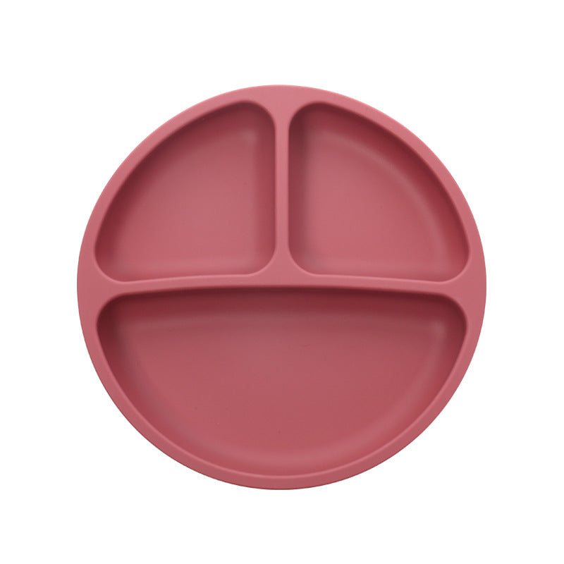 Children's Grid Silicone Plate, BPA Silicon Free Children's Gift Tableware Feeding Set Three Grid Plate