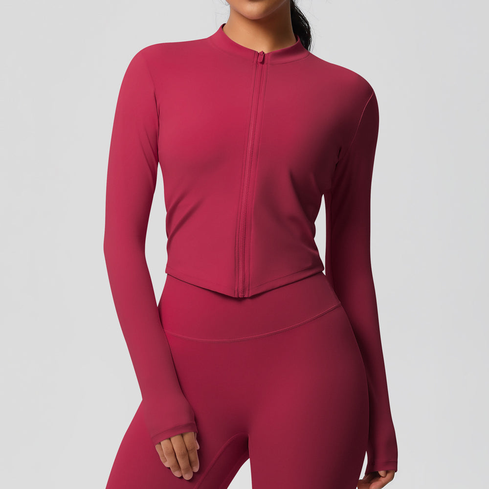 Ready-to-ship cross-border quick-dry brushed fleece workout zip-up top - women's running, activewear, and yoga long sleeve