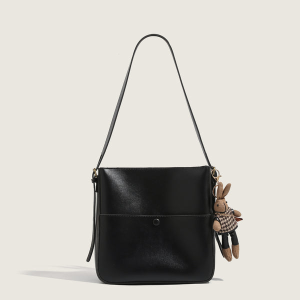 New shoulder bag  simple fashion cute women's bag with pendant bag niche design soft leather small square bag