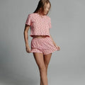 spring/summer new fashion heart print short sleeve & shorts pajama set - cross-border breathable loungewear for women - wholesale