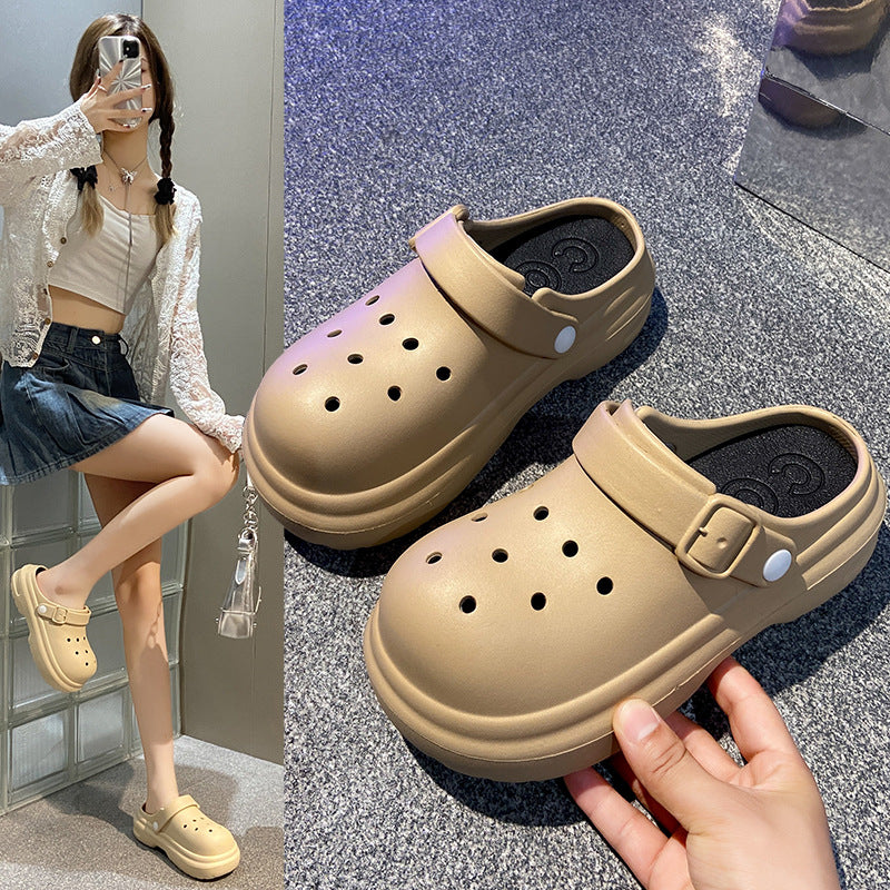 Women's clogs summer outdoor wear non-slip thick sole slippers "stomping on shit" feel couple casual two-wear closed-toe beach sandals