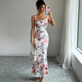 summer  cross-border e-commerce european and american women's fashion printed slim-fit slit backless camisole dress