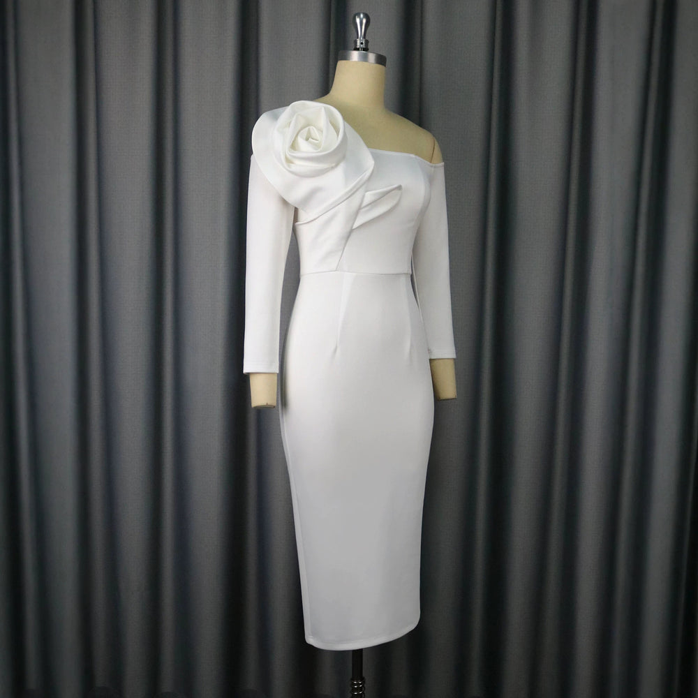 Autumn new arrival: 3d floral off-the-shoulder dress - long sleeve party & evening gown