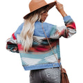 European and american cross-border e-commerce women's apparel:  independent store autumn new arrival - washed color block denim jacket, cropped top