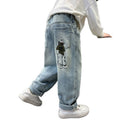 Boys' jeans - spring korean drama style, relaxed fit straight leg, embroidered trendy casual pants for kids and teens