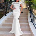 C8519 cross-border  fashion women's summer solid color off-the-shoulder mermaid maxi dress - export evening gown
